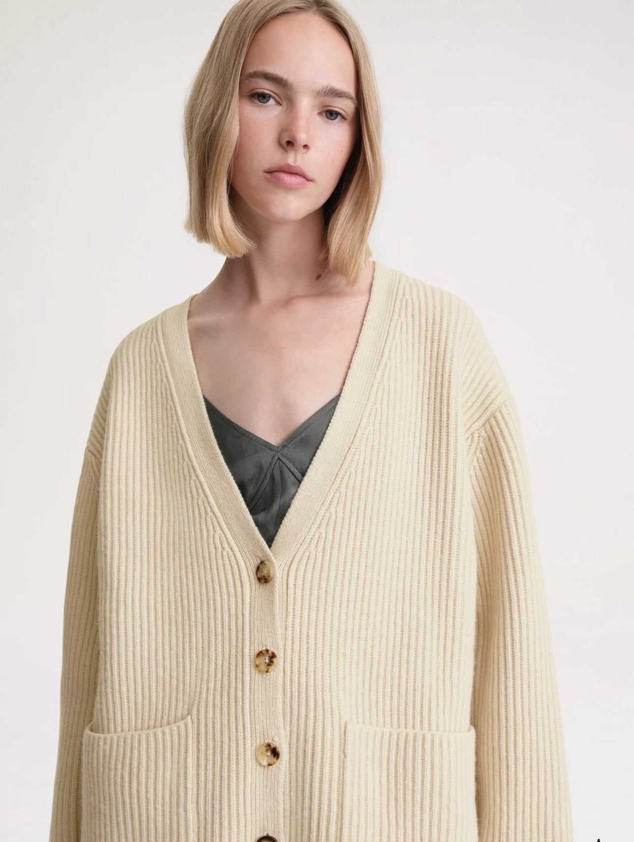 Toteme- Ribbed wool cardigan stone
