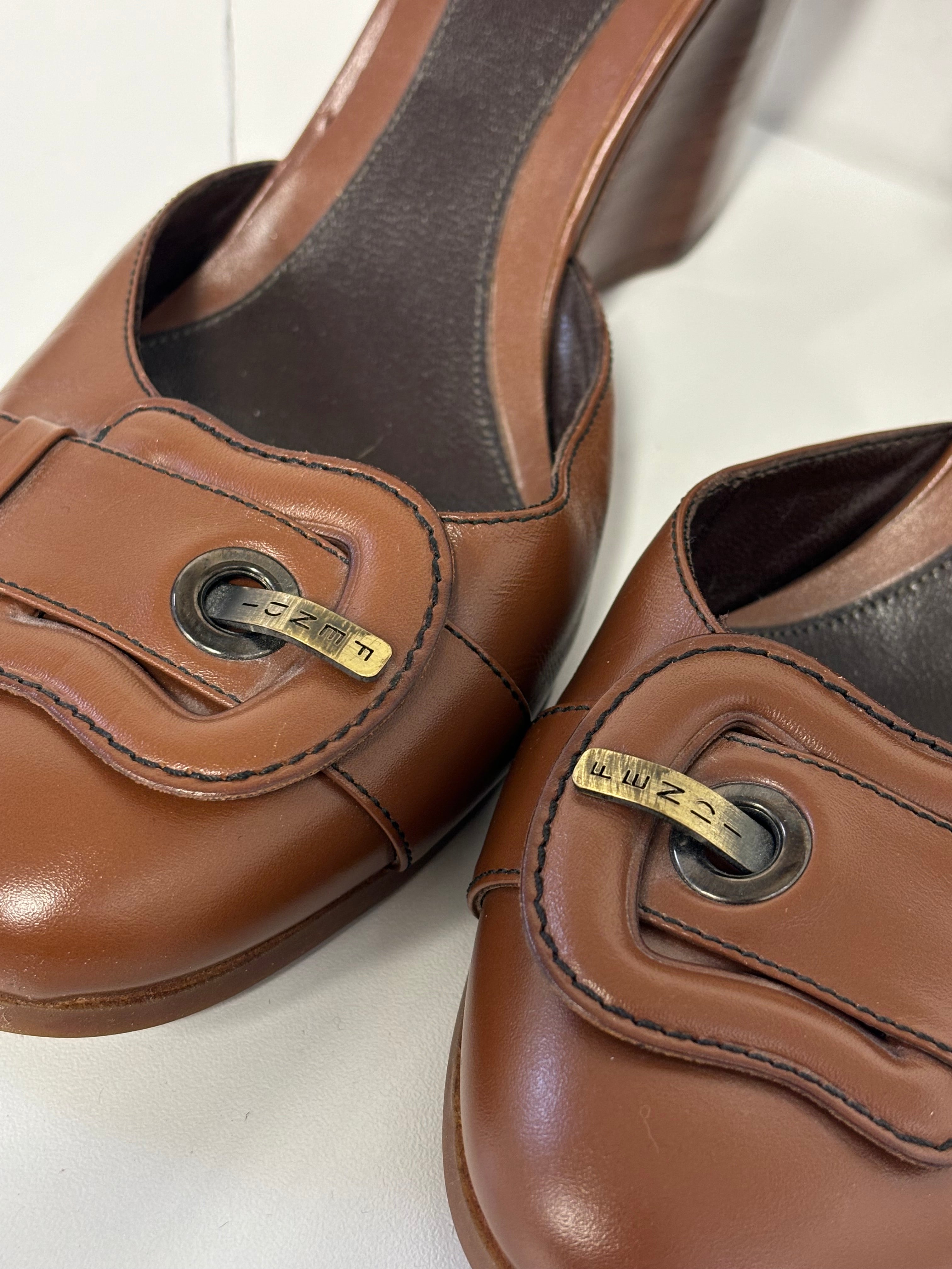 FENDI brown wedges with ankle strap