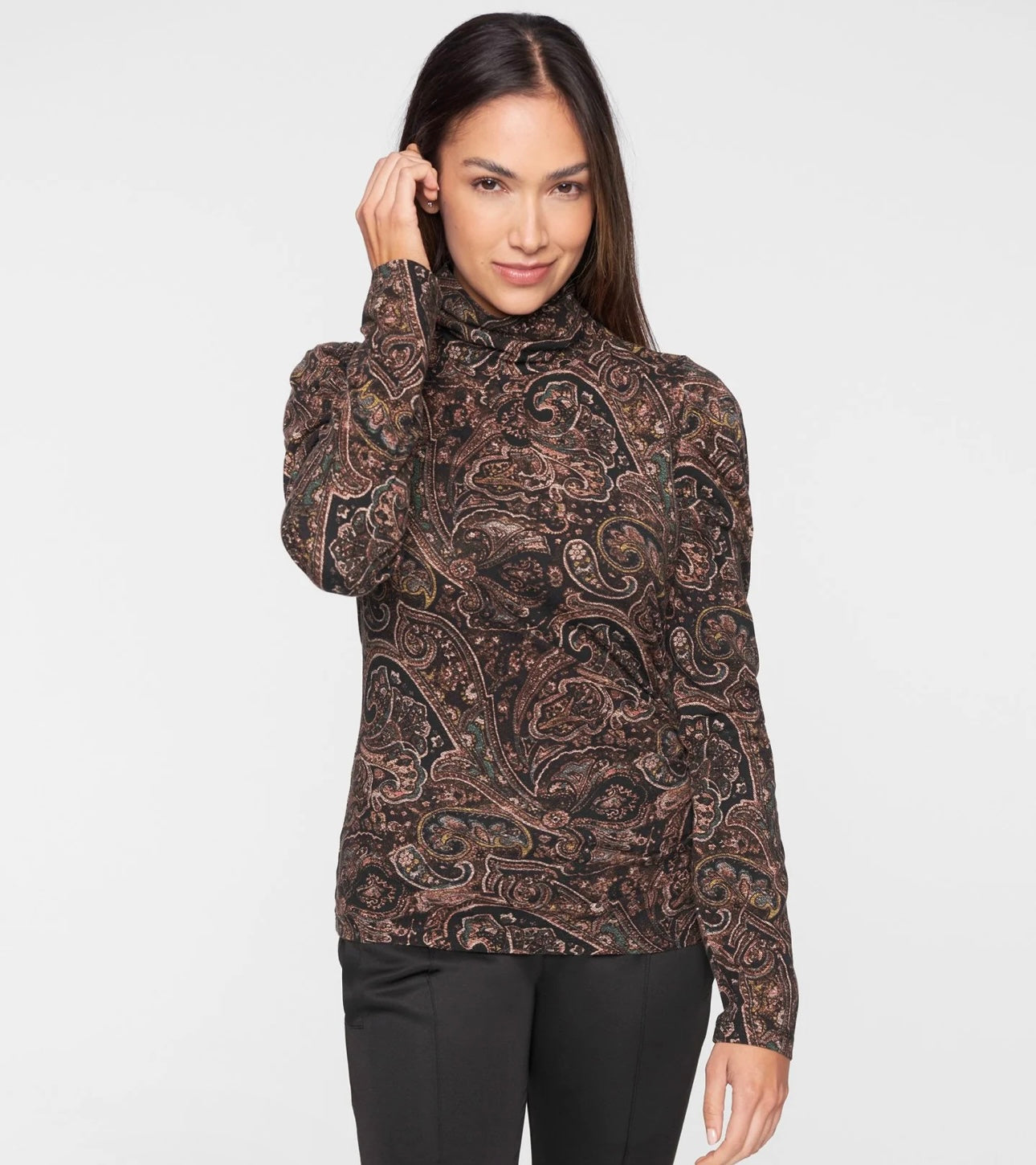 PAM & GELA - Paisley Mock Neck Shirred Top