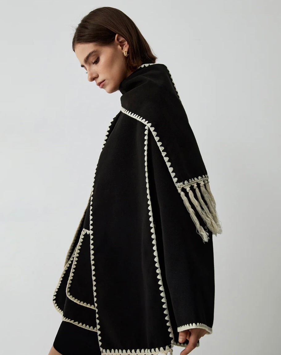 COMMENSE - Contrast Trim Jacket With Matching Scarf