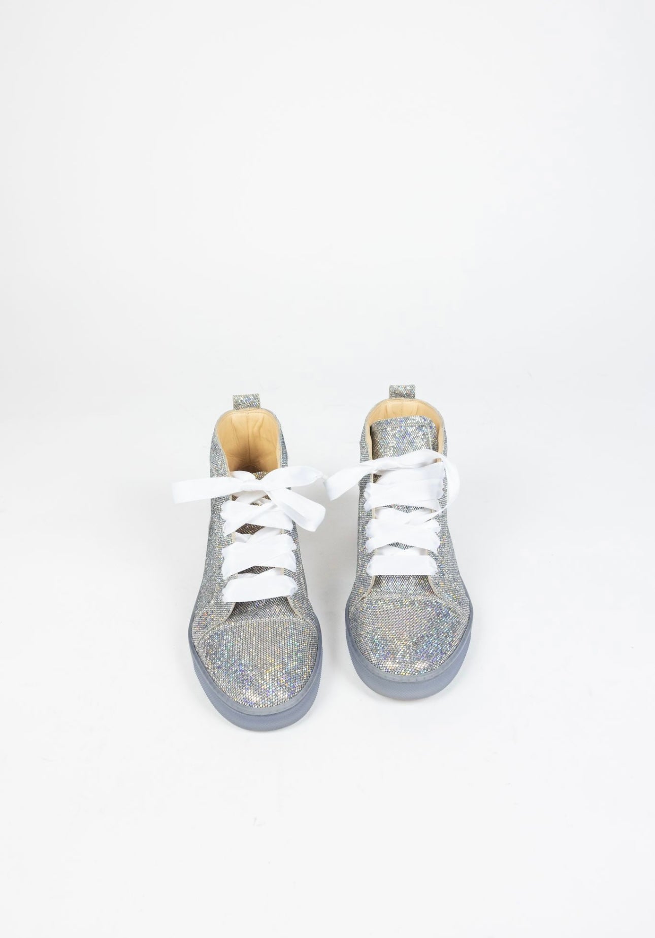 Christian Louboutin Silver Glitter Disco Ball Rantus Orlato High Top Sneakers