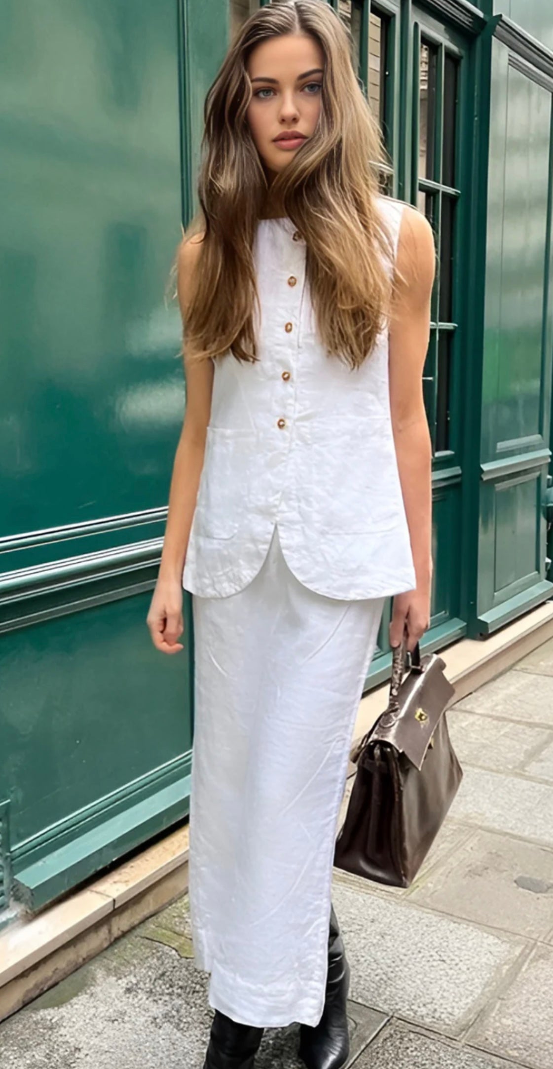 COMMENSE - WHITE LINEN VEST