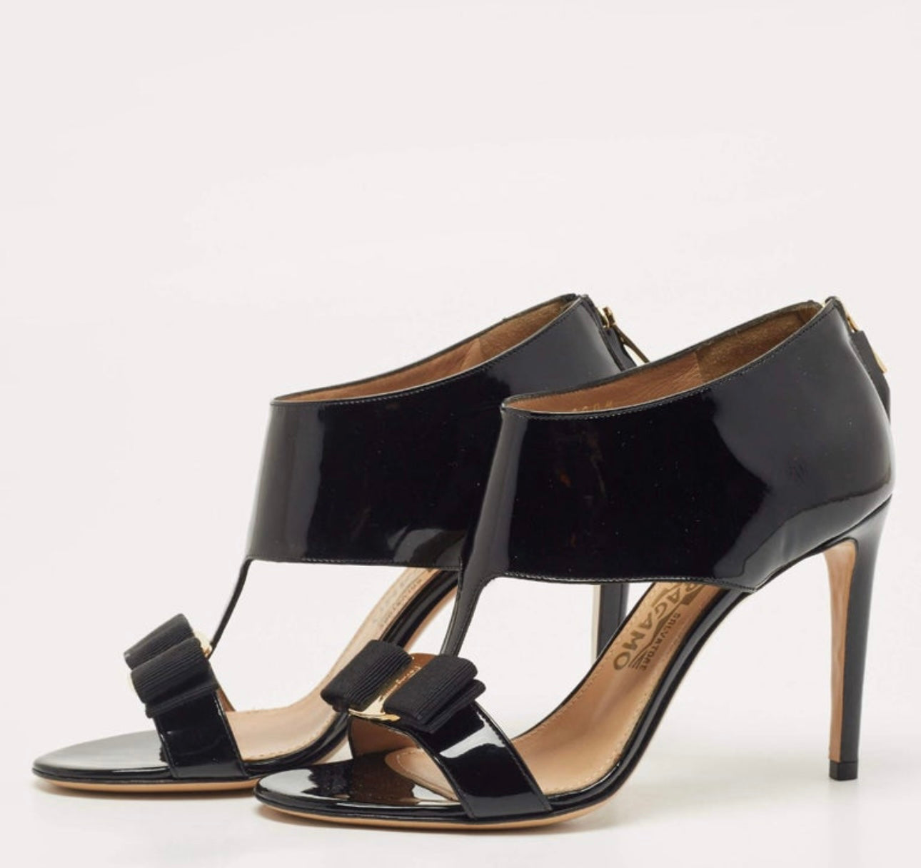 Salvatore Ferragamo - Black Patent Leather Pellas T Strap Sandals