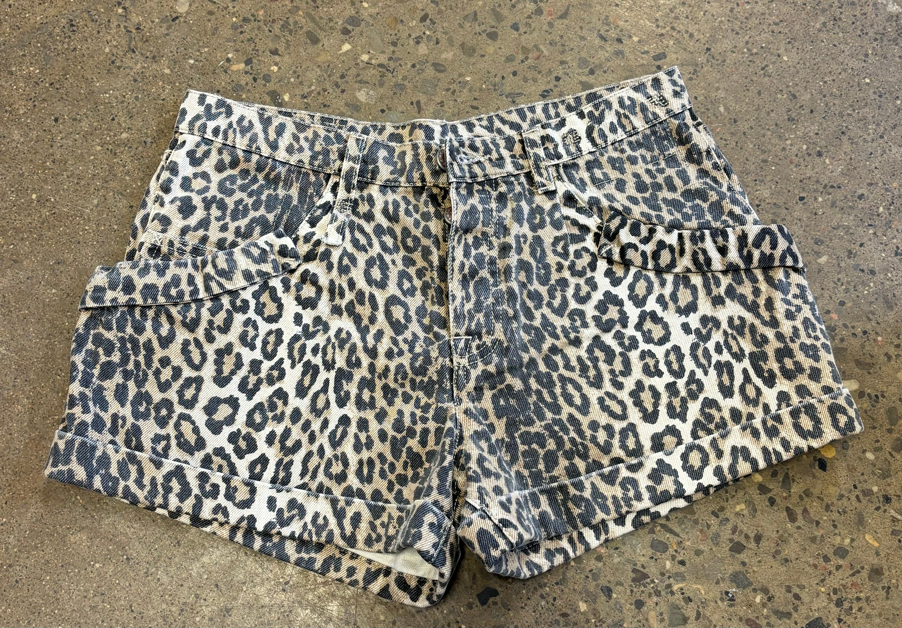R13 Leopard Print Denim Cargo Shorts