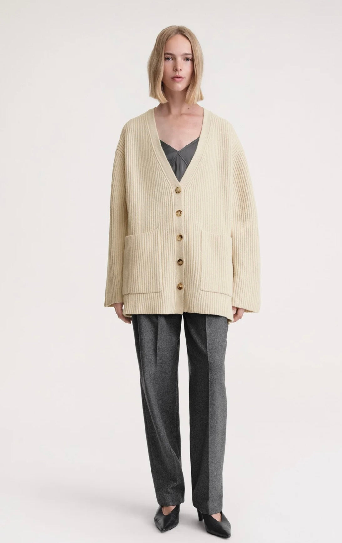 Toteme- Ribbed wool cardigan stone
