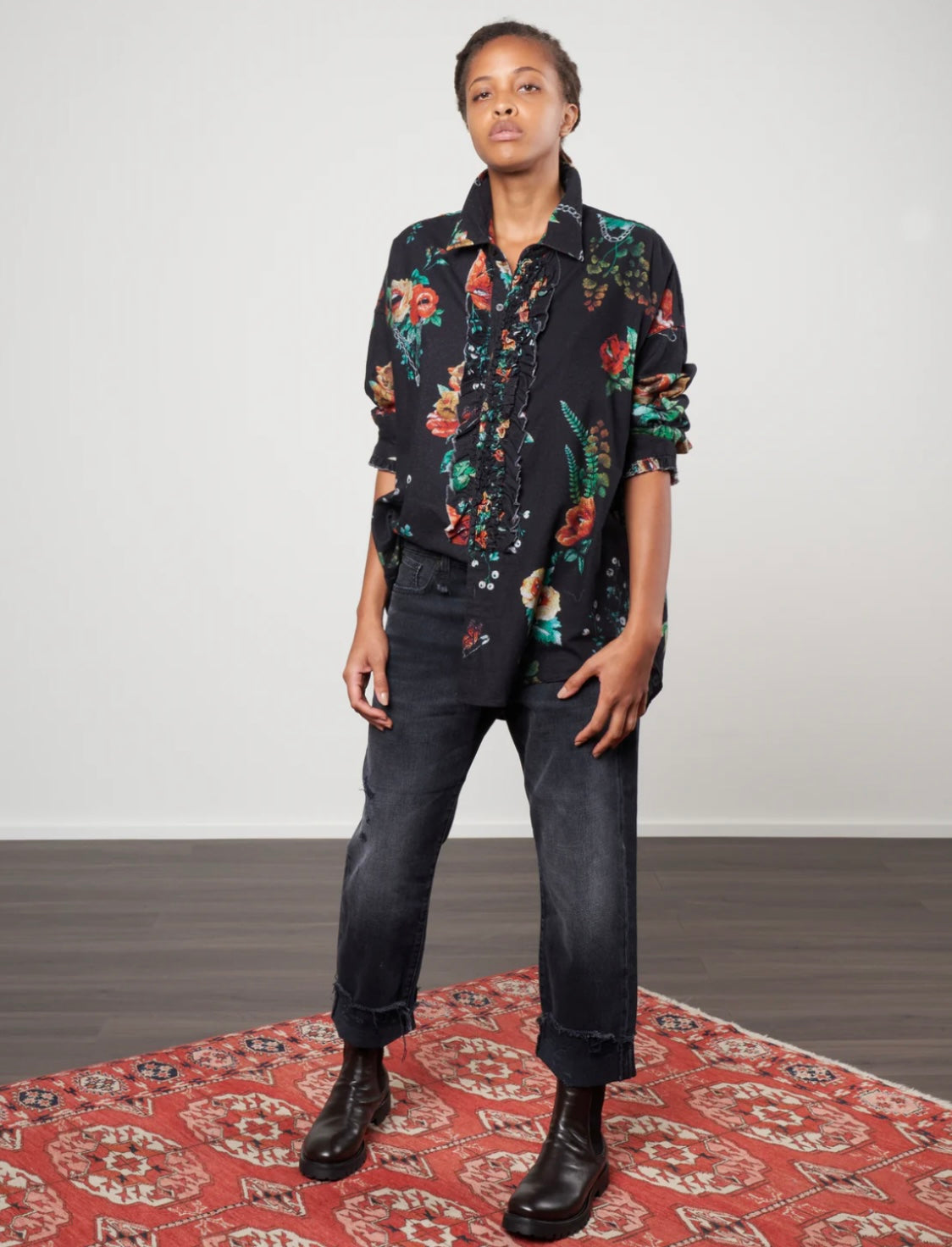 r13
drop neck tuxedo shirt - black useless treasures