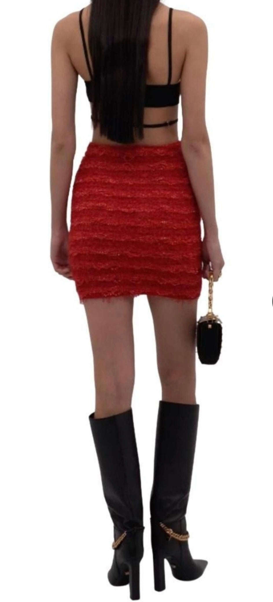 Balmain Zipped Tweed Red Mini Skirt