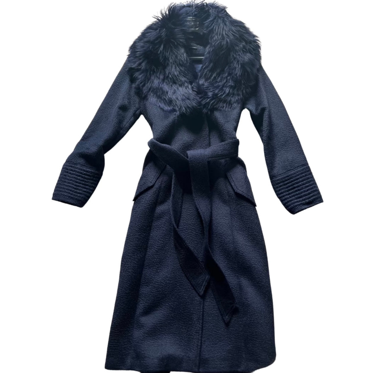 Sentaler- Navy Alpaca Long Coat with Fur Collar