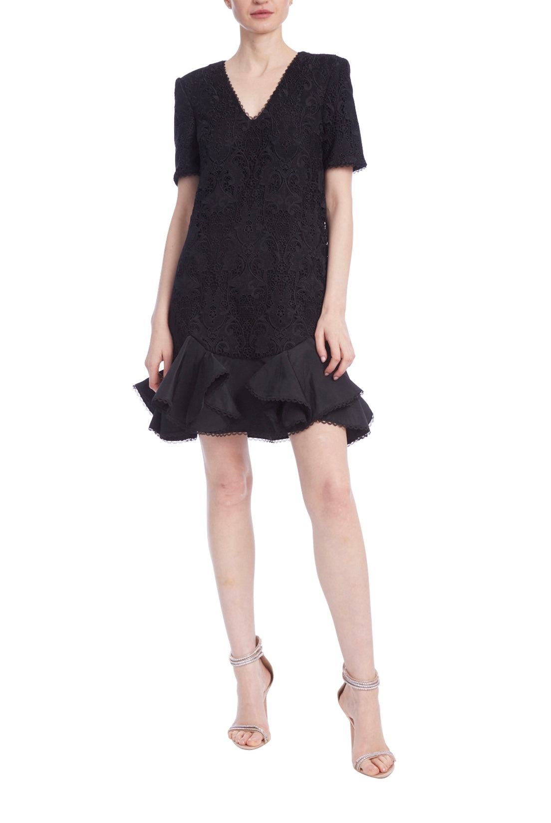 Badgley Mischka - Lacey Shift Dress with Flounce Hem