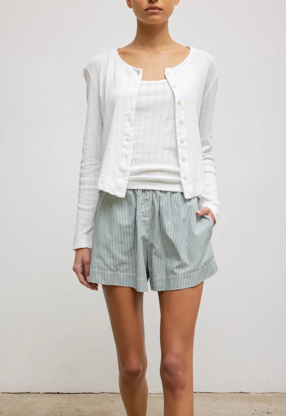 LESET - Pointelle Classic Crew Cardigan & tank