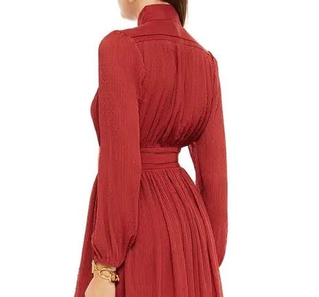 ZIMMERMANN red/burnt orange long sleeve maxi dress with matching slip and belt