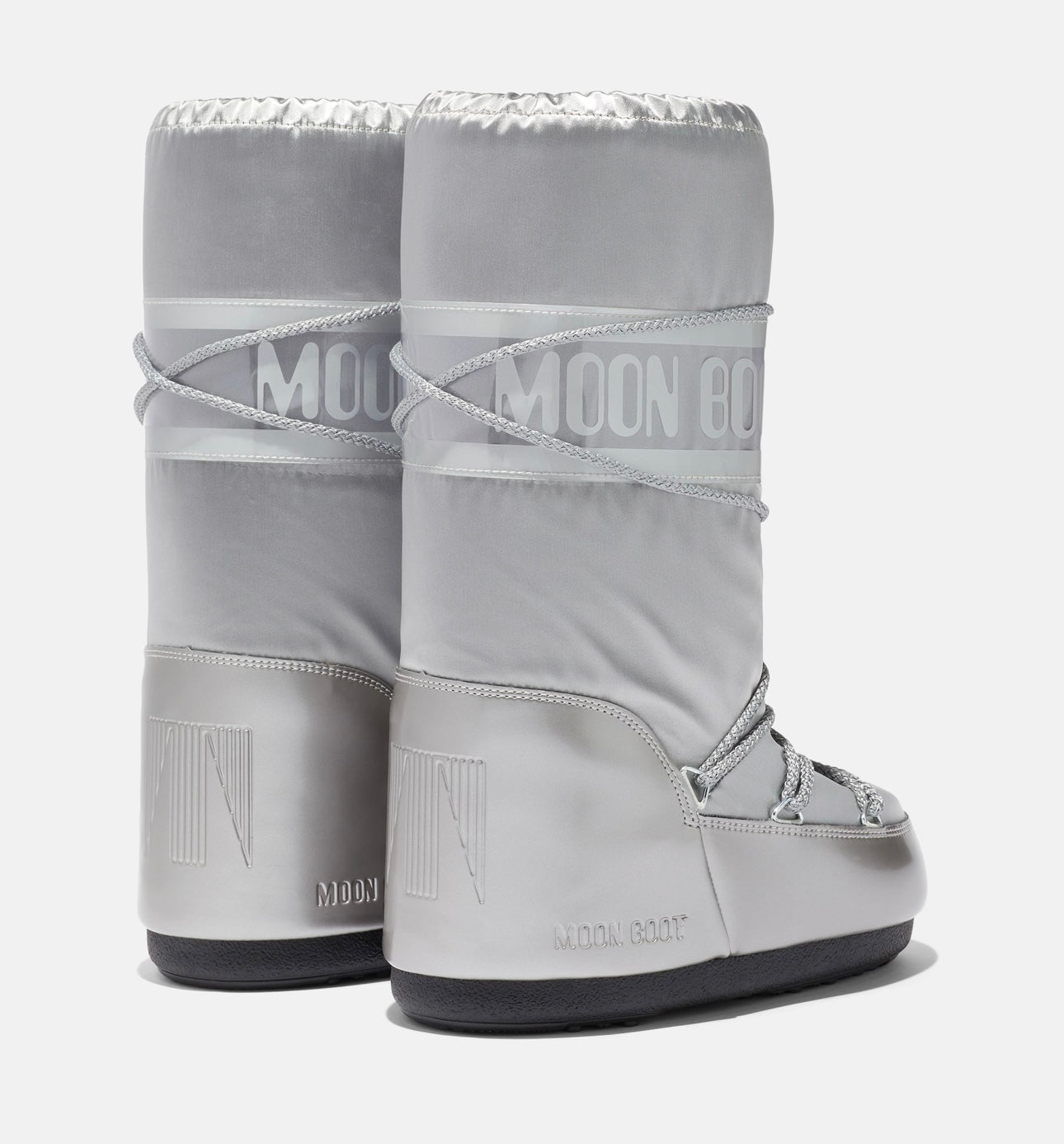 MOON BOOT- ICON GLANCE SILVER SATIN BOOTS