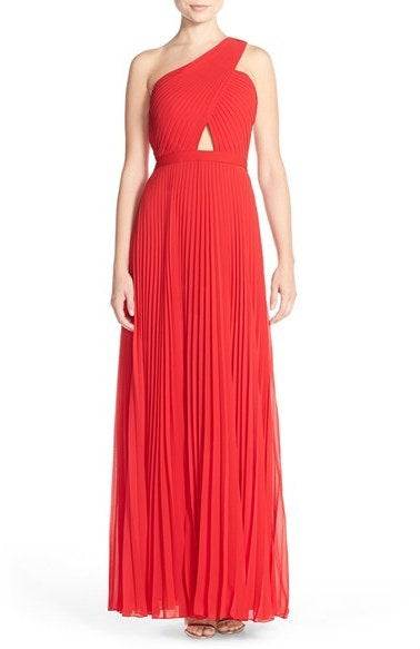 BCBG NWT red pleated red one shoulder dress