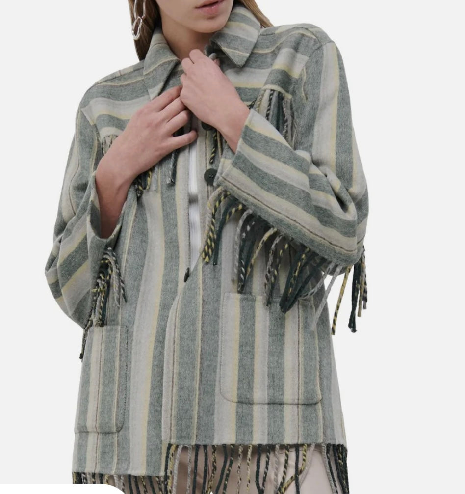 JONATHAN SIMKHAI -
Pierre Wool Shirt Jacket In Cypress Stripe