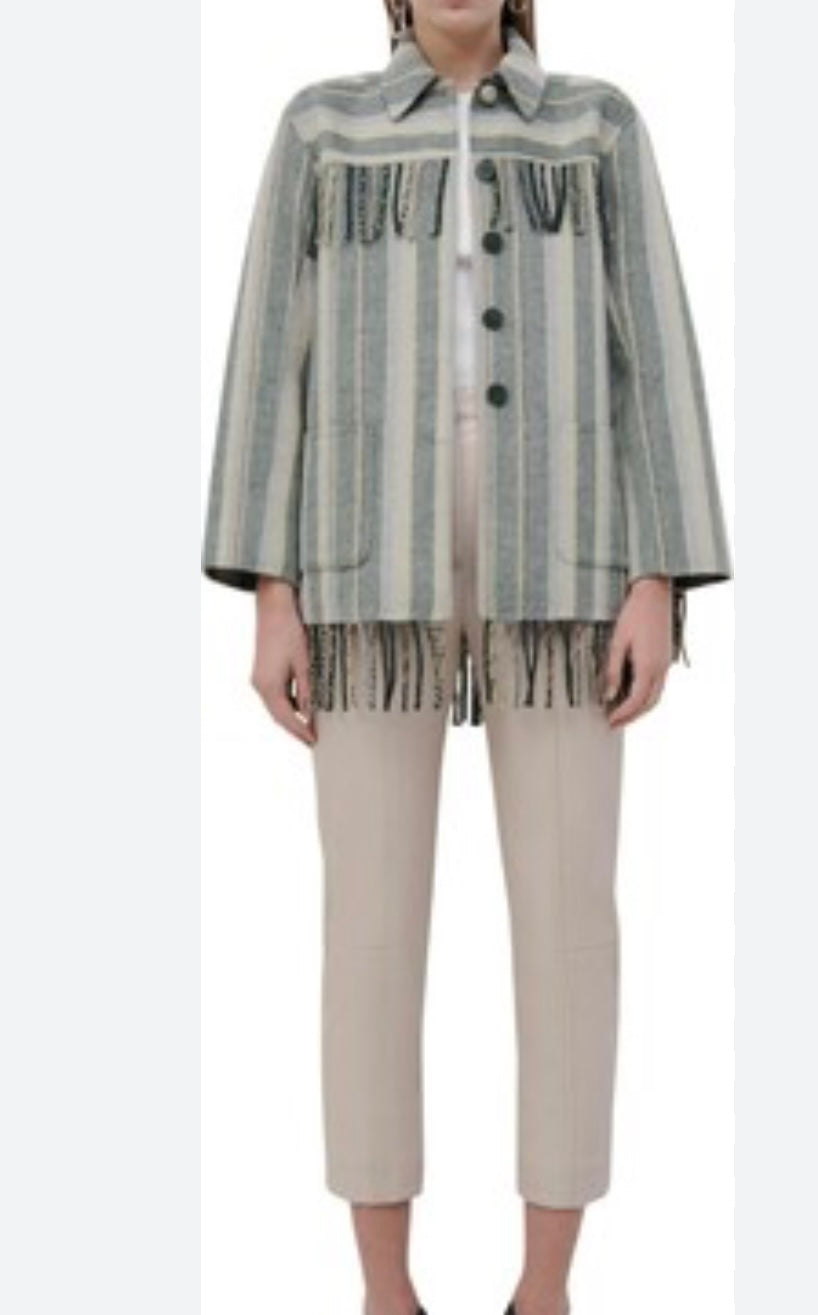 JONATHAN SIMKHAI -
Pierre Wool Shirt Jacket In Cypress Stripe