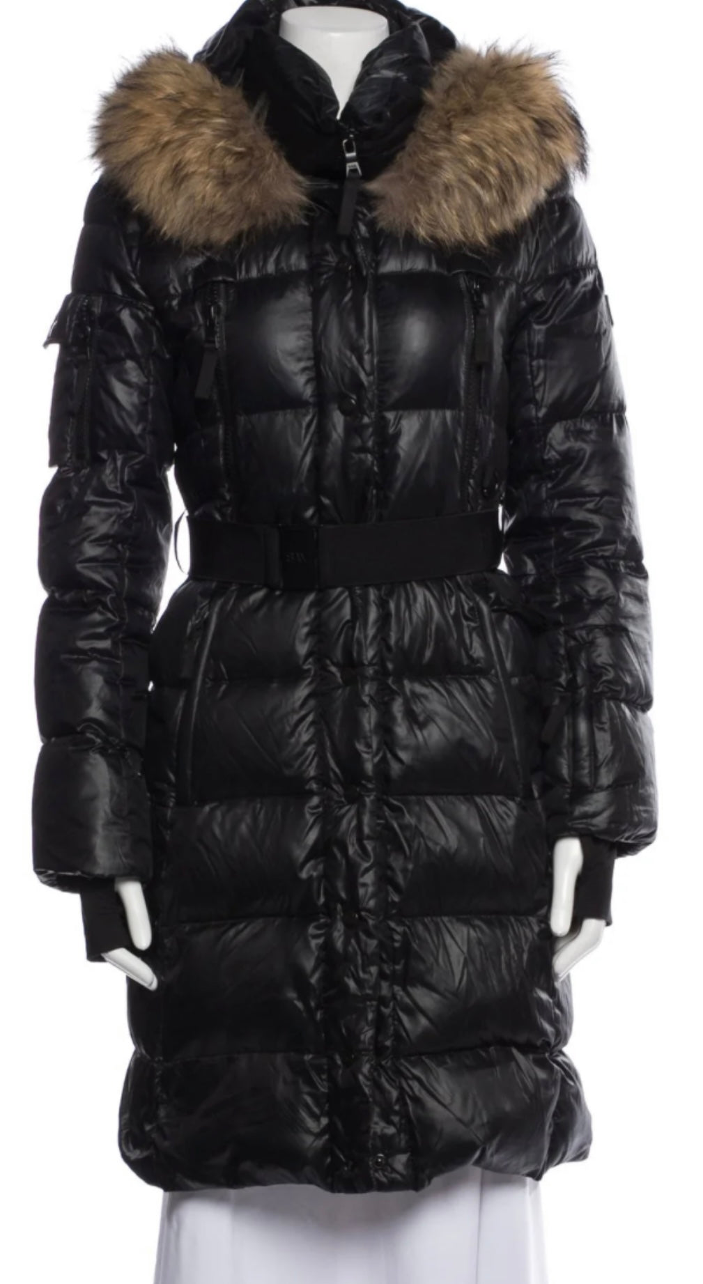 SAM black midi jacket with fur