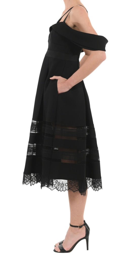 Self Portrait - Drape Shoulder Midi Dress