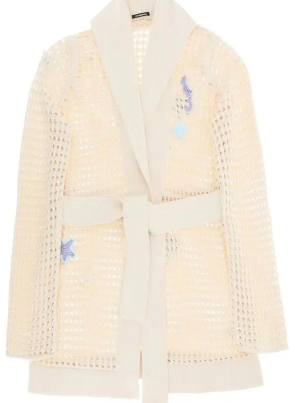 Canessa -
open-knit sea-patch cardigan