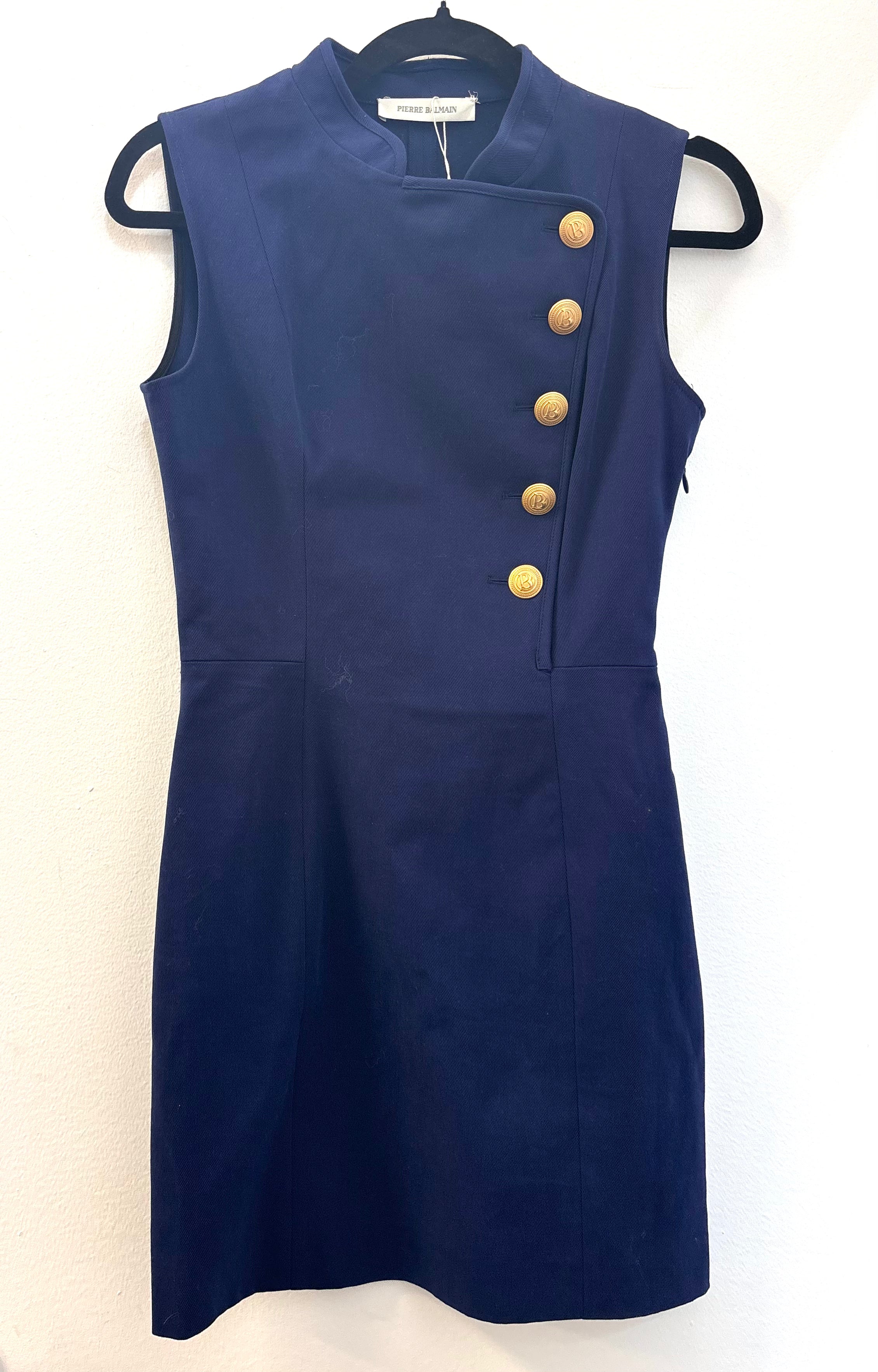 Pierre Balmain Blue Button-Front Sleeveless Dress