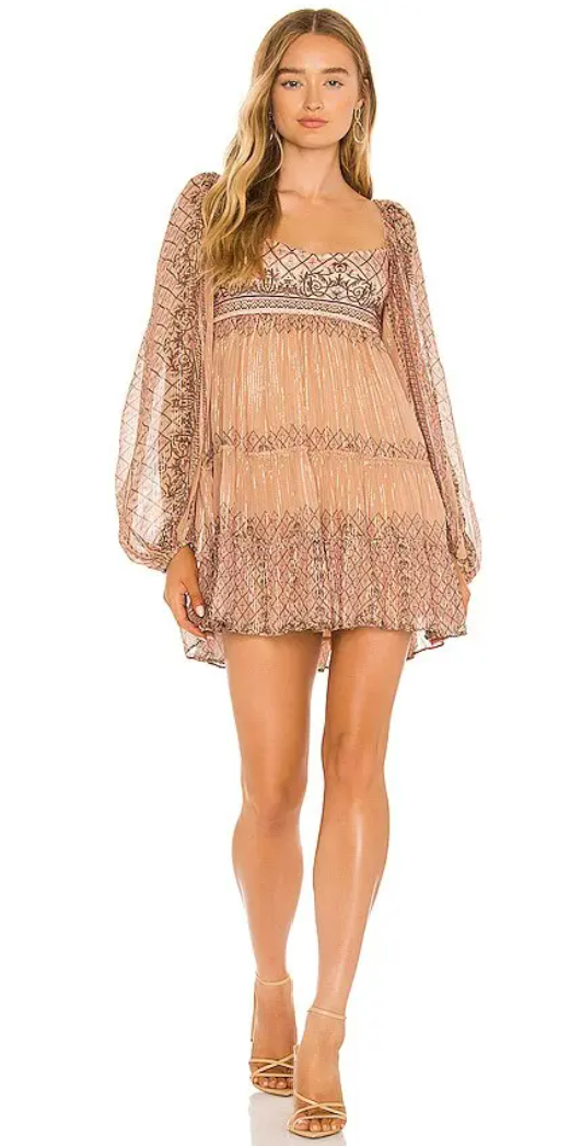 HEMANT & NANDITA noor tiered mini dress in beige, L