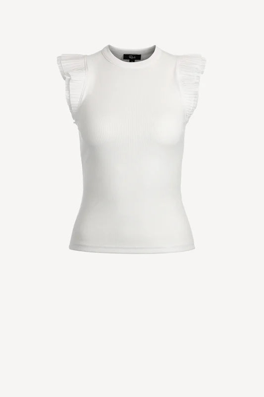 RAILS white ribbed top with glitter sleeves