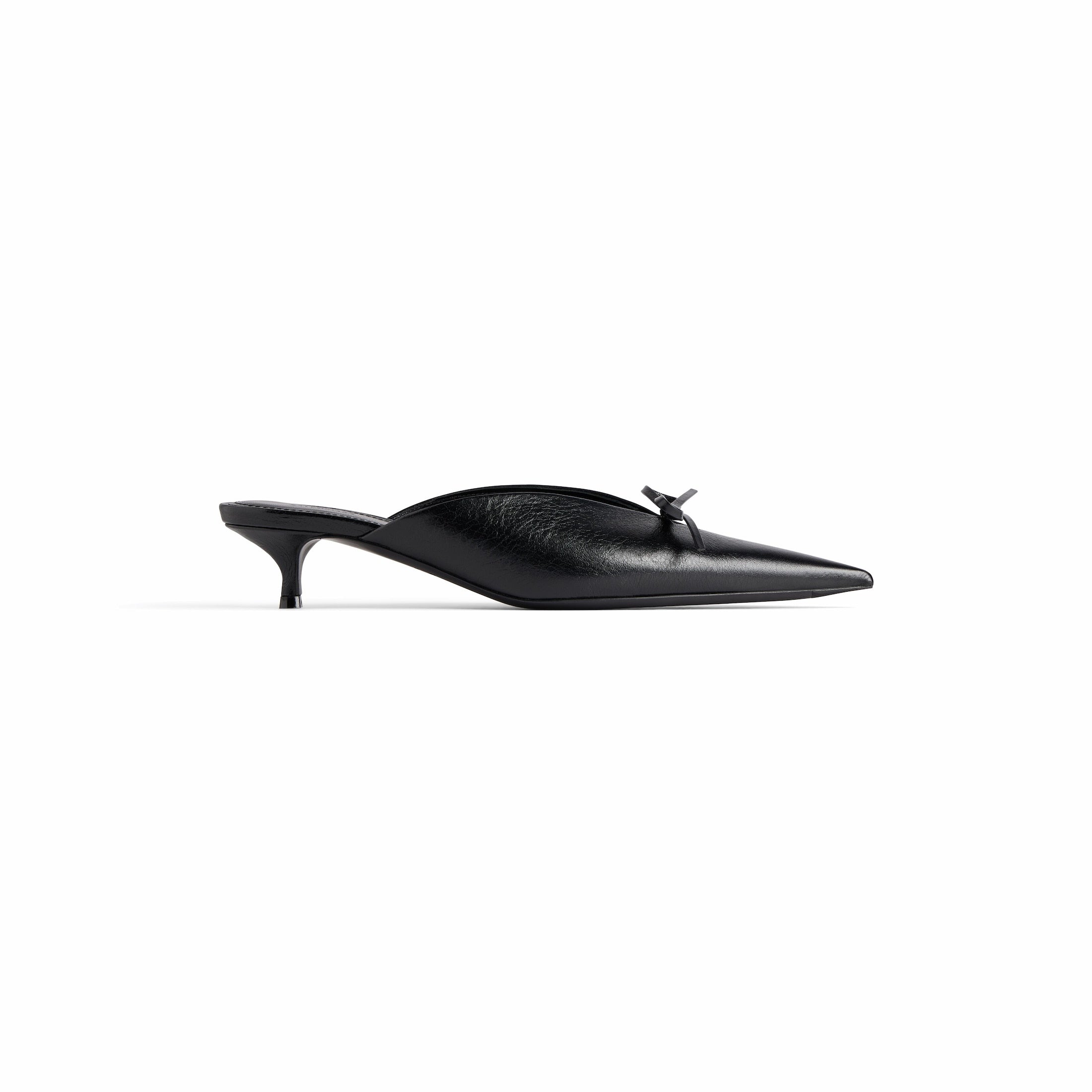 BALENCIAGA black pointed kitten heels with bow