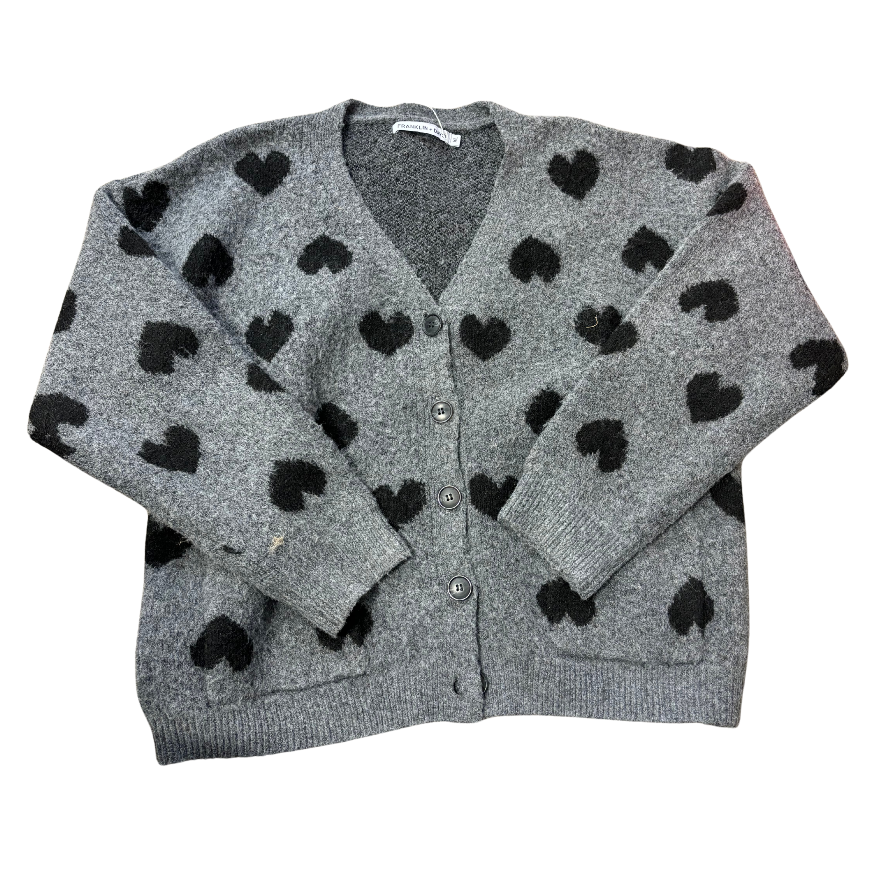 FRANKLIN + DAYSI charcoal cardigan with hearts
