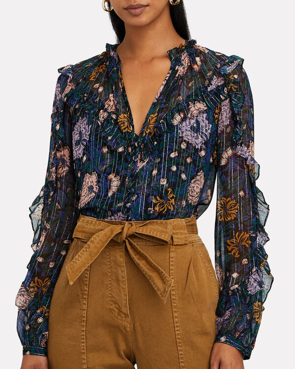 VERONICA BEARD - Abra Lurex Floral Silk Blouse