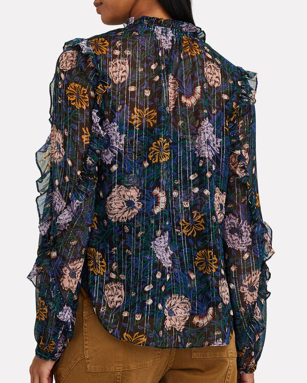 VERONICA BEARD - Abra Lurex Floral Silk Blouse