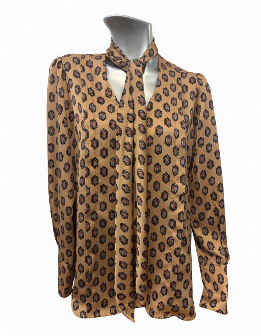 Smythe Pattern Tie Neck Blouse