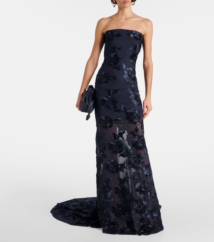 ROTATE sleeveless navy mesh maxi dress with embroidered satin flowers NWT mesh maxi tube dress