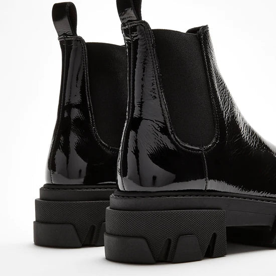 SISTER X SOEUR black patent leather chunky chelsea boots