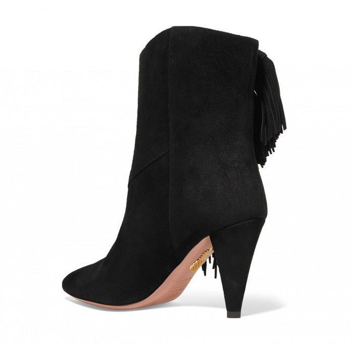AQUAZZURA black suede wild fringe bootie