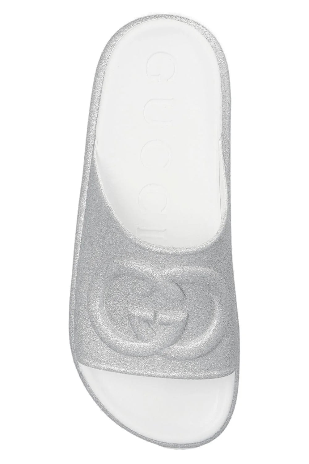 GUCCI silver shimmer slides