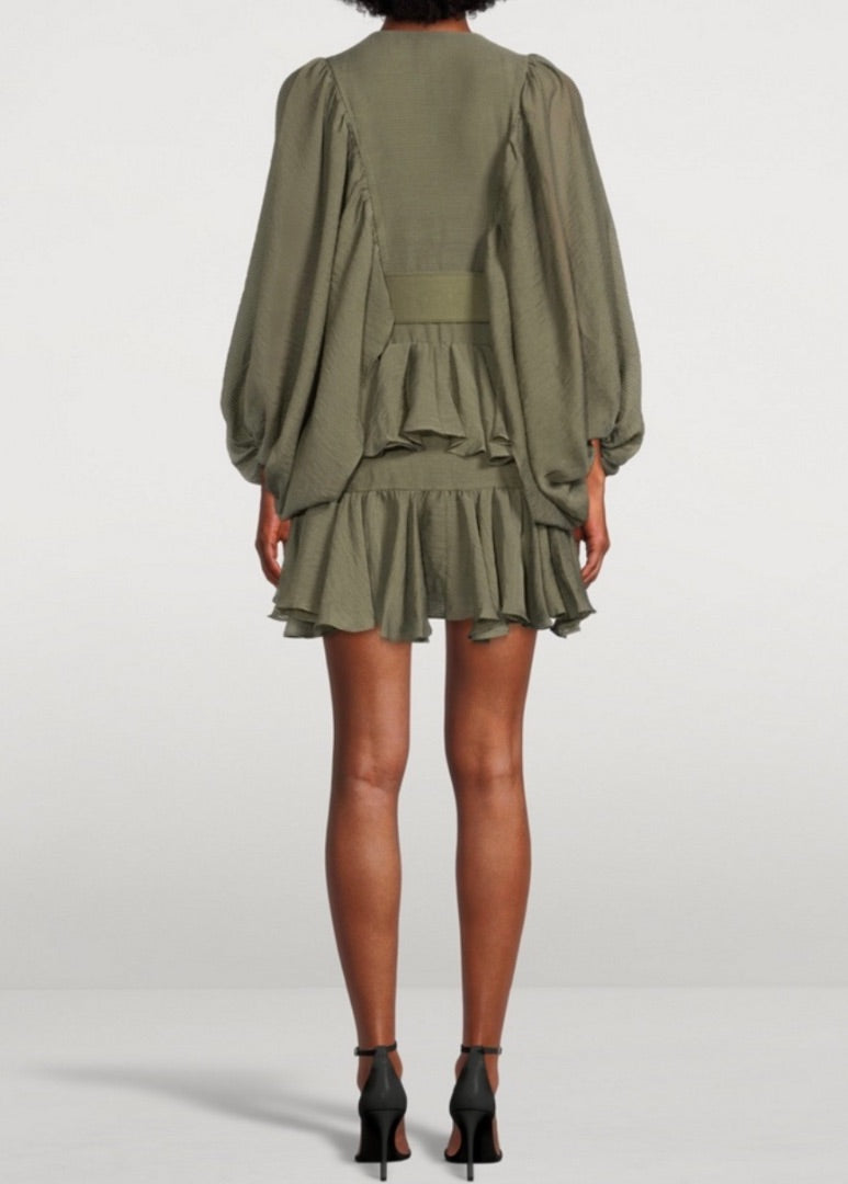 SHONA JOY green ruffle dress with belt