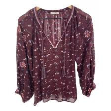 ULLA JOHNSON purple floral silk sheer 3/4 sleeve v neck top