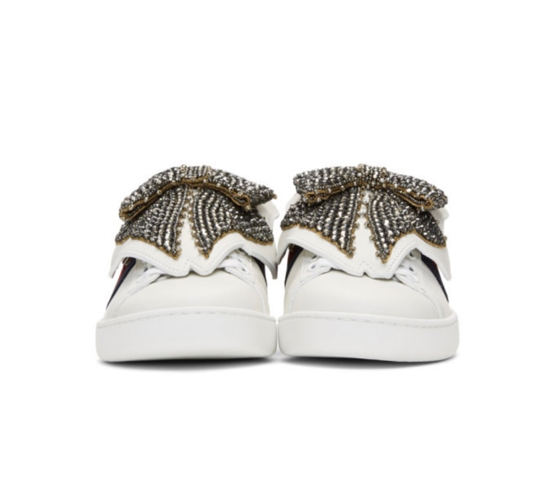 Gucci White Crystal Bow Ace Sneakers