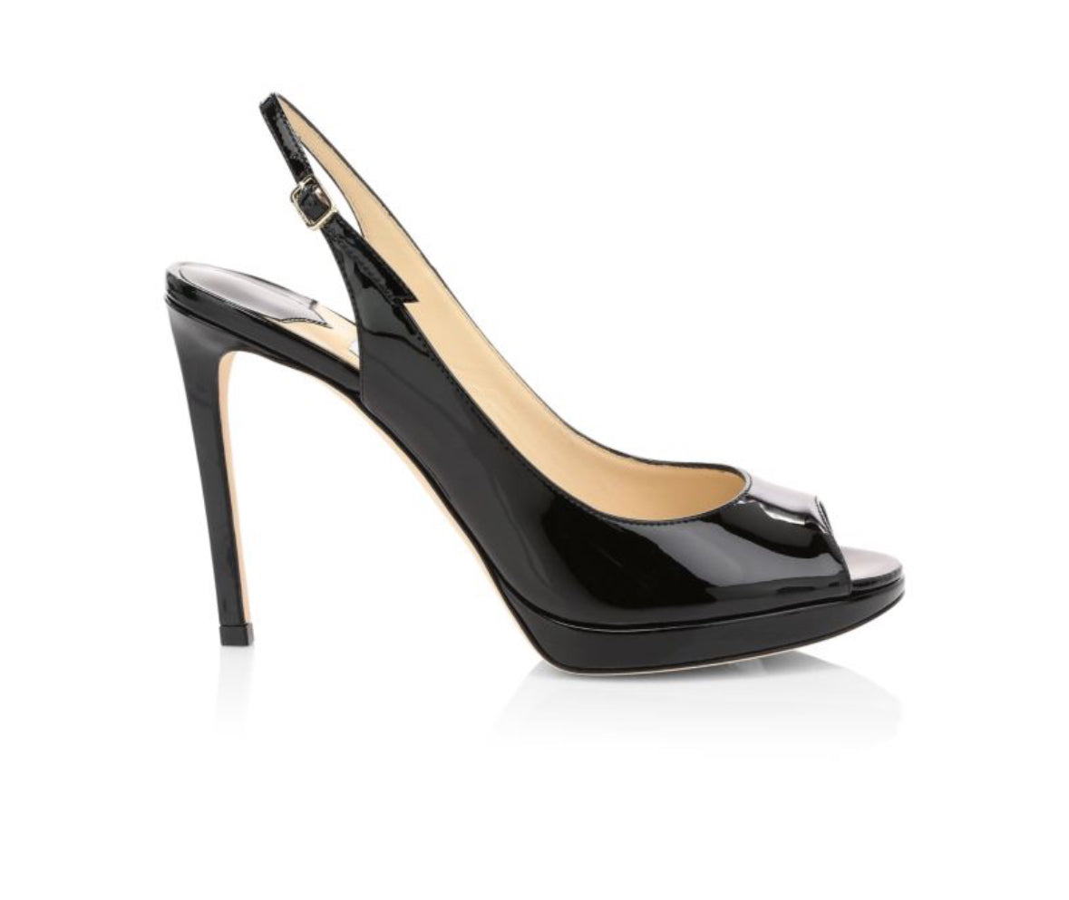 JIMMY CHOO - NOVA PEEP-TOE PATENT LEATHER SLINGBACK PLATFORM PUMP