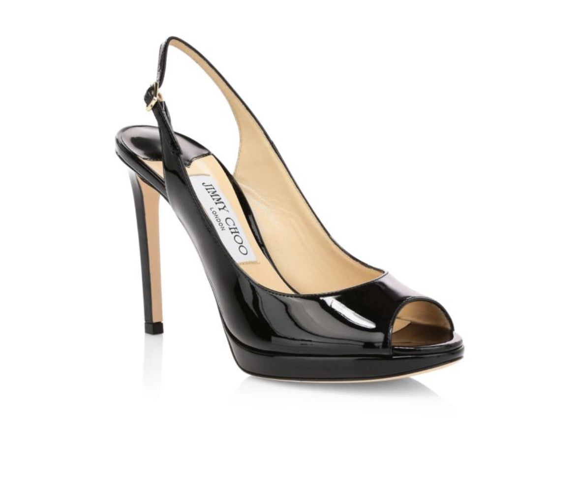 JIMMY CHOO - NOVA PEEP-TOE PATENT LEATHER SLINGBACK PLATFORM PUMP