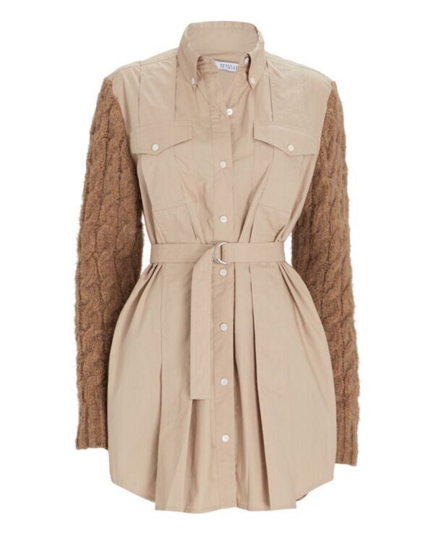 Derek Lam 10 Crosby - Vivian Mixed Media Long Sleeve Belted Shirt Dress
