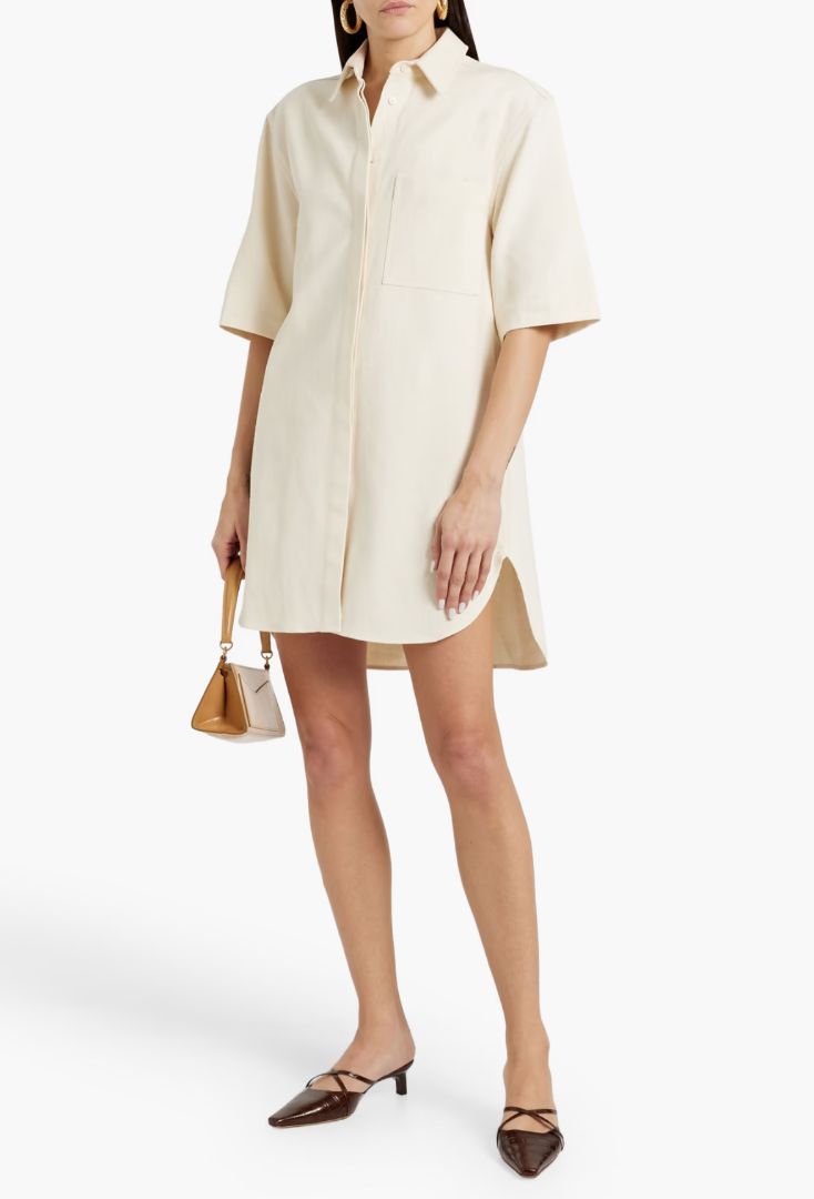 LOULOU STUDIO cotton blend twill mini shirt dress in cream