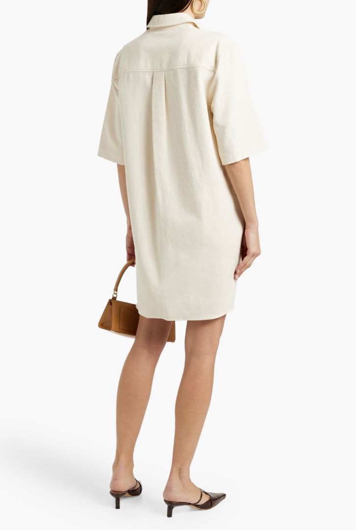 LOULOU STUDIO cotton blend twill mini shirt dress in cream