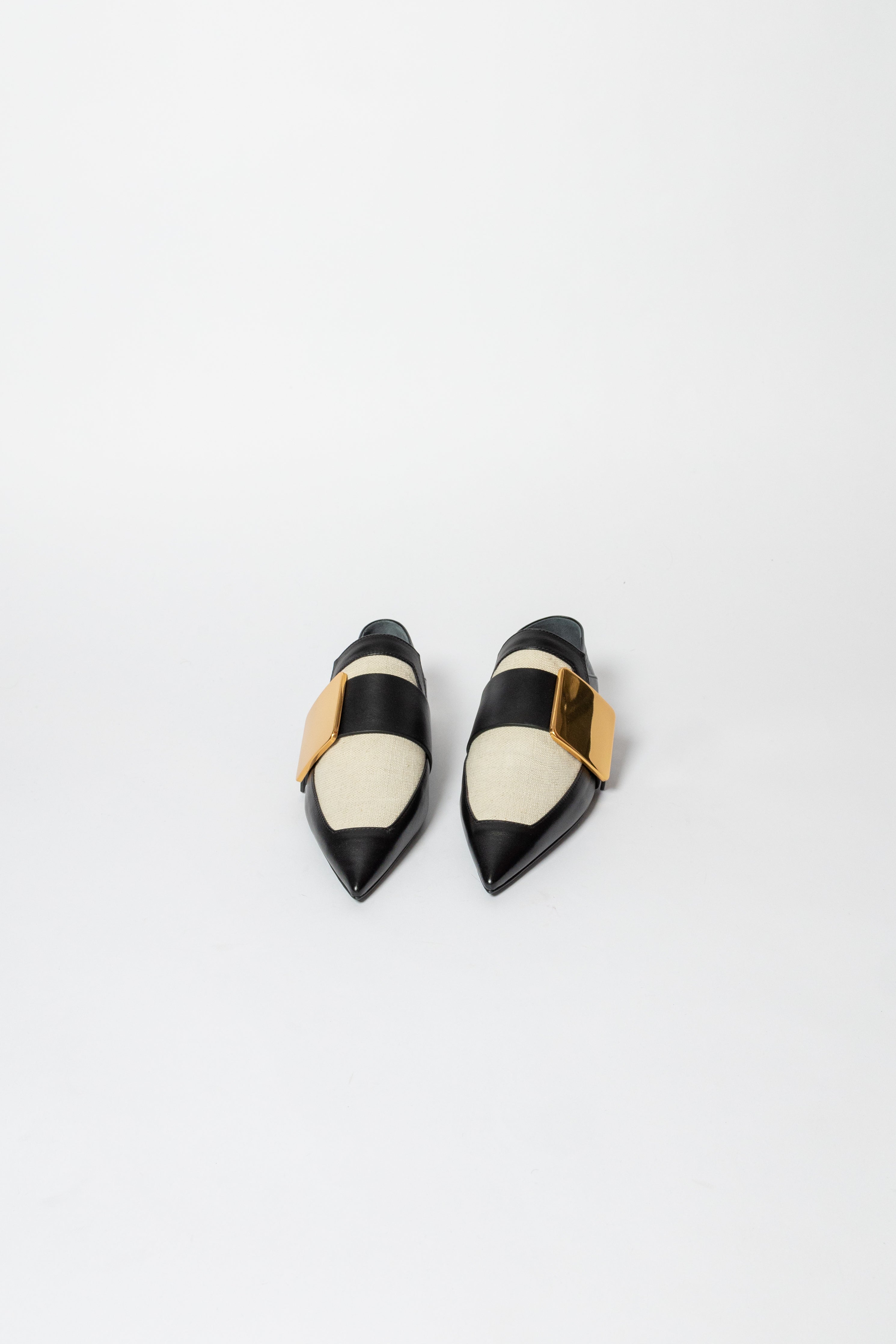 Jil Sander Leather And Canvas Flats With Buckle