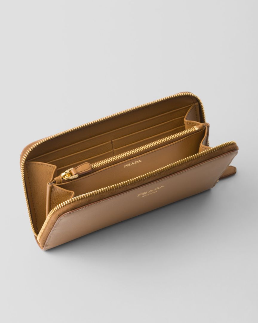 PRADA brown zip around wallet