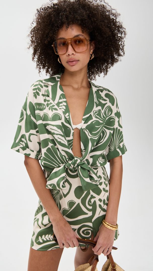 Mink Pink Green and Cream Swim Cover Up and skirt set