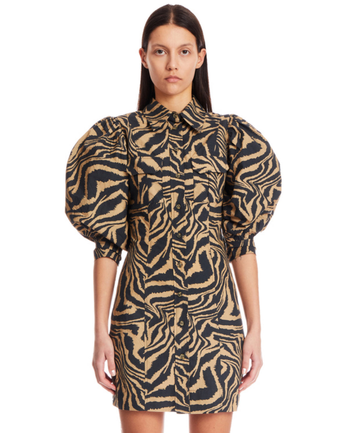 GANNI
Swirl Tiger-Print Dress - Brown