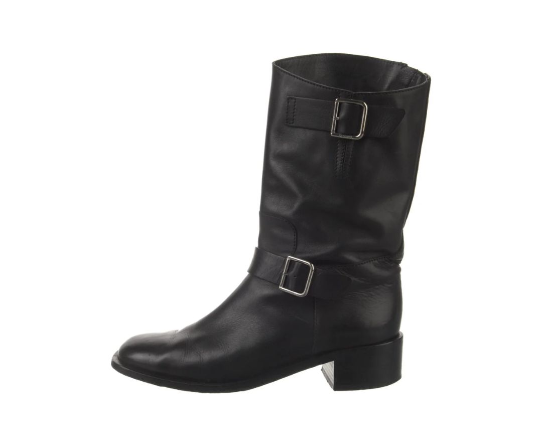 Chanel - Interlocking CC logo leather moto boots