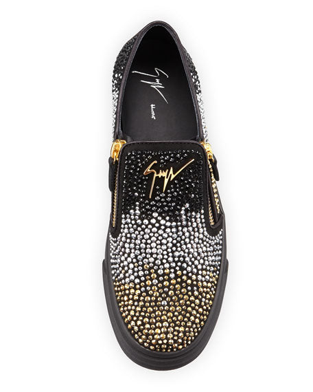 GIUSEPPE ZANOTTI Black Gold/Silver Studded Zip Sneakers