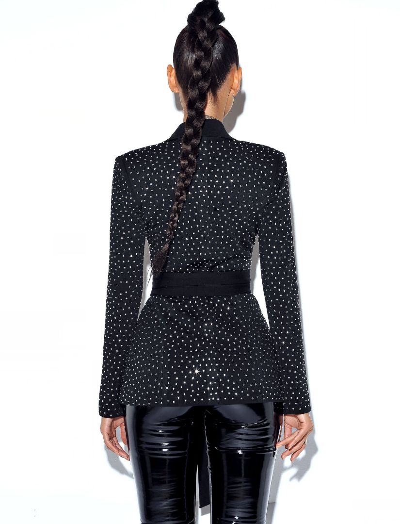 Miss Circle - Rhinestone Belted Tuxedo Blazer