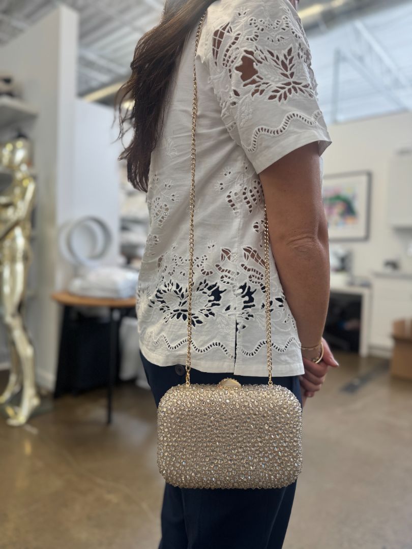 Olga Berg Gold Encrusted Evening Box Clutch